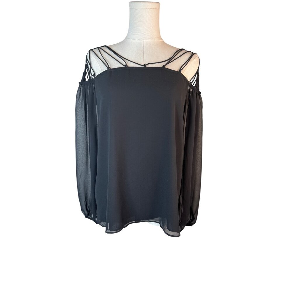 2/$30 Express Medium Black Strappy Blouse 100% Polyester Womens Top